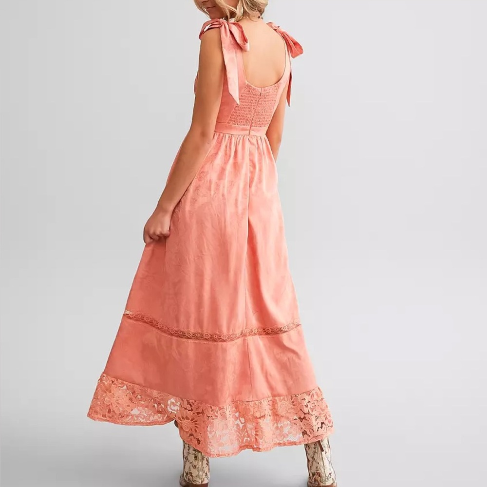 NWT Gimmicks x Rustic Bones Floral Jacquard Maxi Dress Coral sz Small - Picture 2 of 13